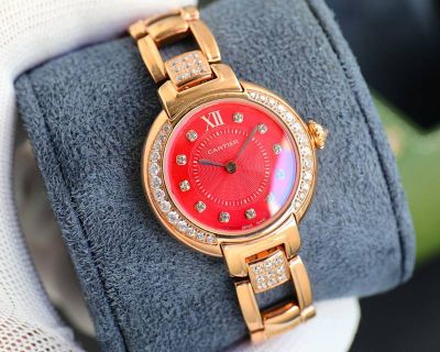 Cartier 30*7.5MM Red Dial Diamond Bezel Women Watch